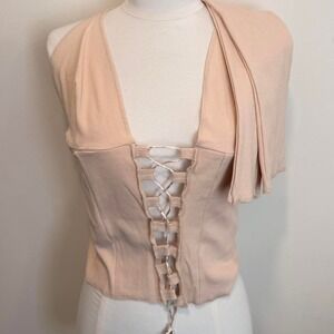 Beige Lace-Up Corset Tie‎ Top🤍✨